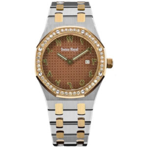 Silver Gold Case With Brown Arabic Dial (Crystal Bezel)