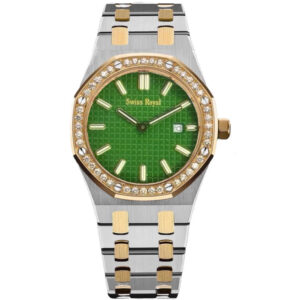 Silver Gold Case With Green Dial (Crystal Bezel)