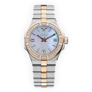 Silver Rose Gold Case with White Dial